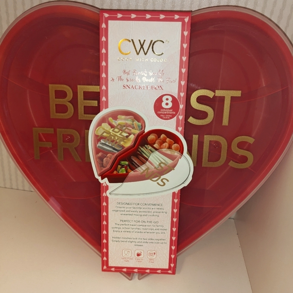 Heart Shape Food Safe BEST FRIENDS Snackle Box Red NEW Travel Snacks Crafts